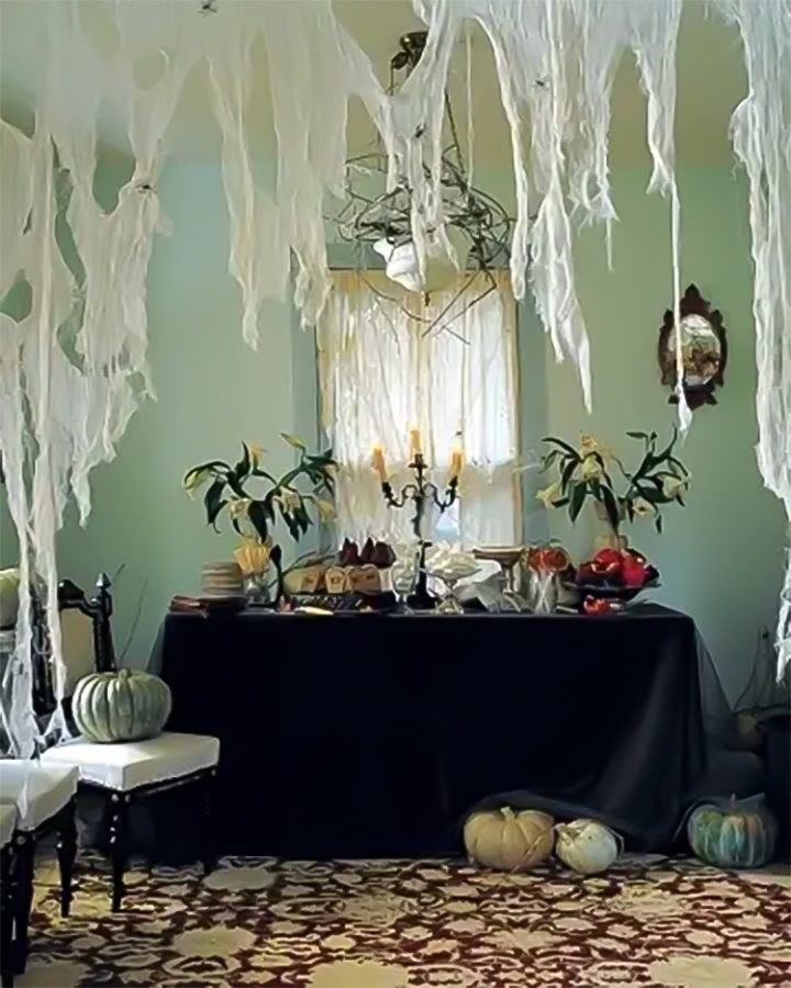 Cheesecloth Drapery Over a Buffet