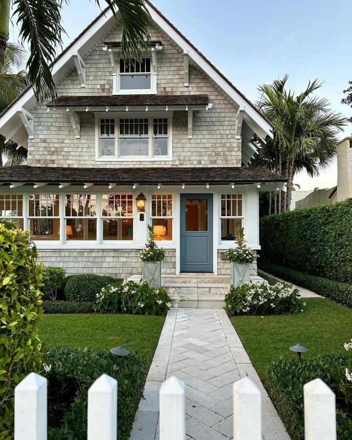Gray House with Blue Front Door