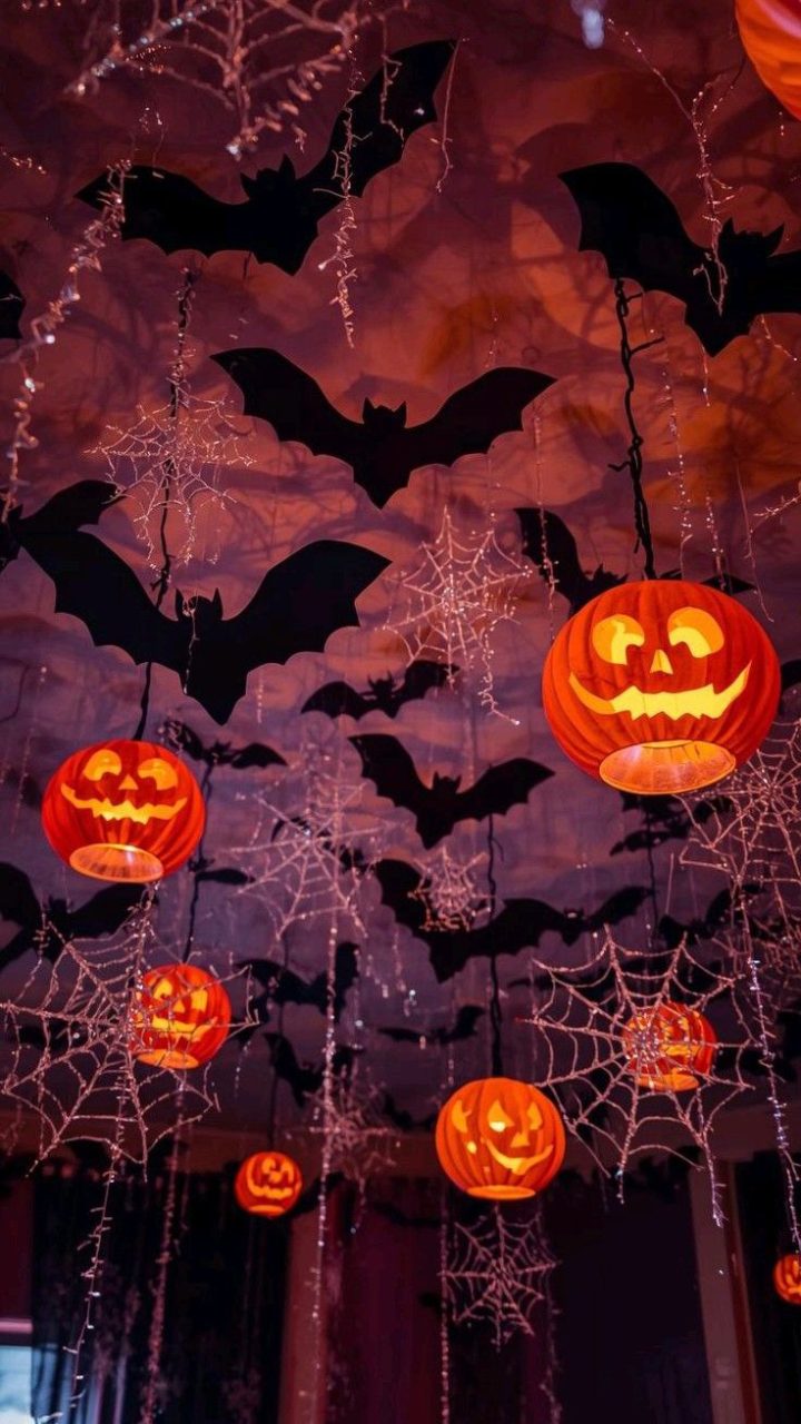 Glowing Jack-o'-Lantern Cluster on the Ceiling
