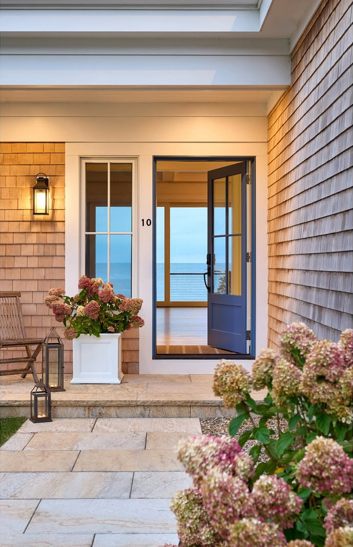 Gray House with Blue Front Door