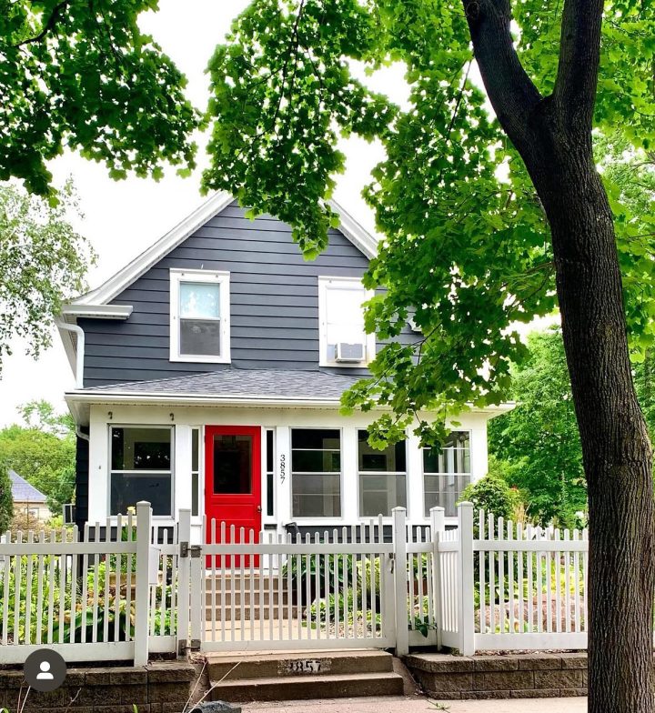 Gray House with Red Front Door