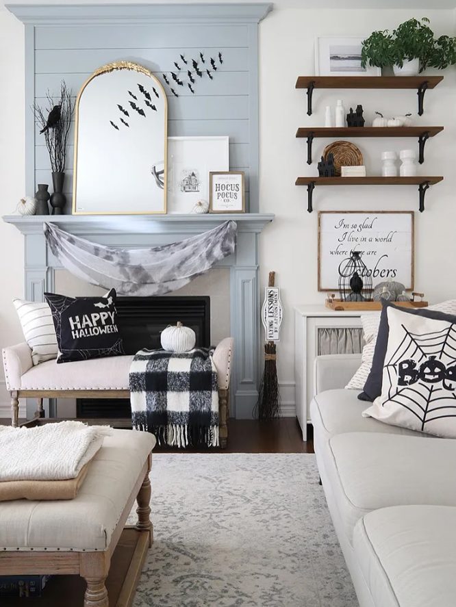 Powder Blue Black Bat Mantle Decor