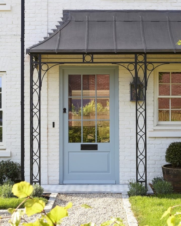 Gray House with Blue Front Door
