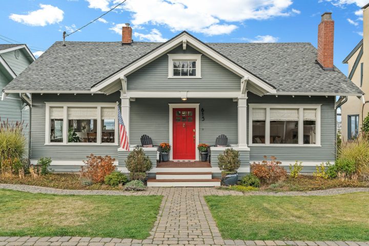 Red Door with Adirondack Chairs