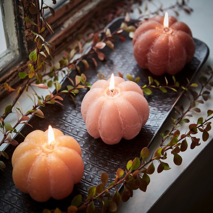 Soft Pumpkin Pillar Candles in Terracotta and Blush