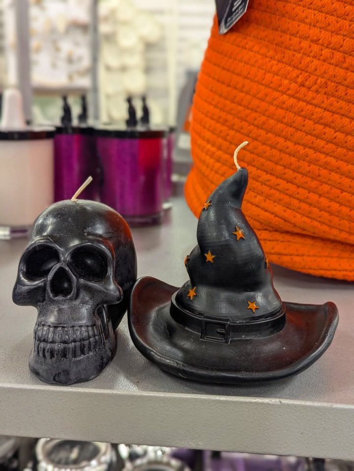 Starry Witch Hat and Skull Candles