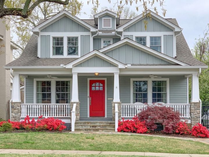 Two-Story Craftsman House with Red Azaleas
