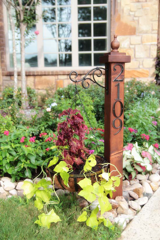 Wooden House Number Post With Scrolled Bracket