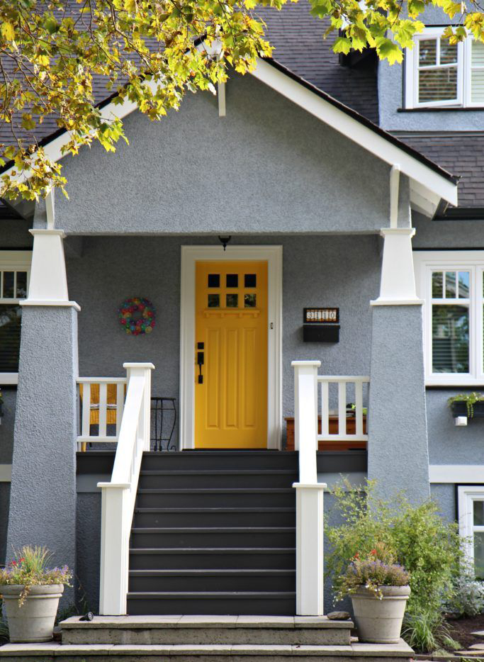 Yellow Craftsman Door with Tapered Column
