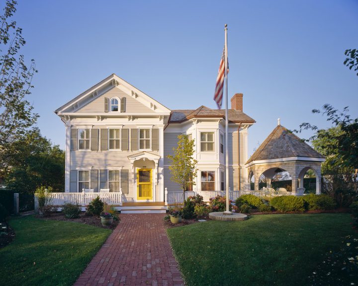 Gray House with Yellow Front Door