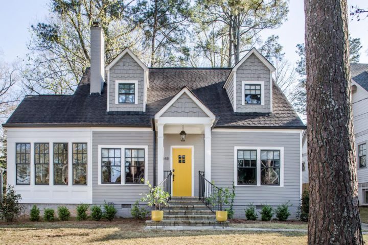 Gray House with Yellow Front Door
