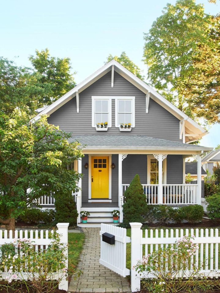 Gray House with Yellow Front Door