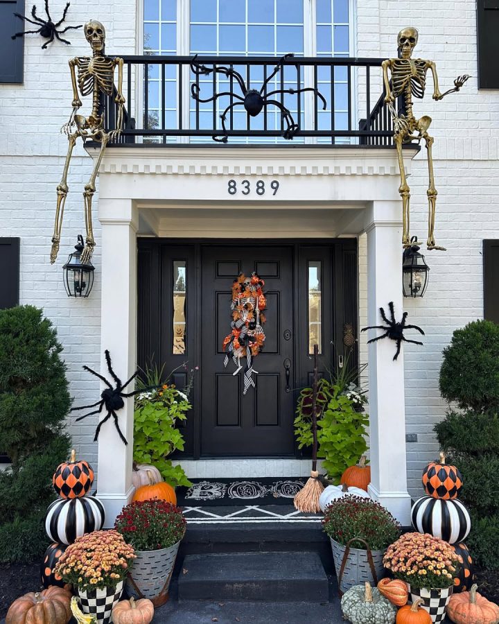 Balcony Rail Skeleton Guards and Giant Black Spider