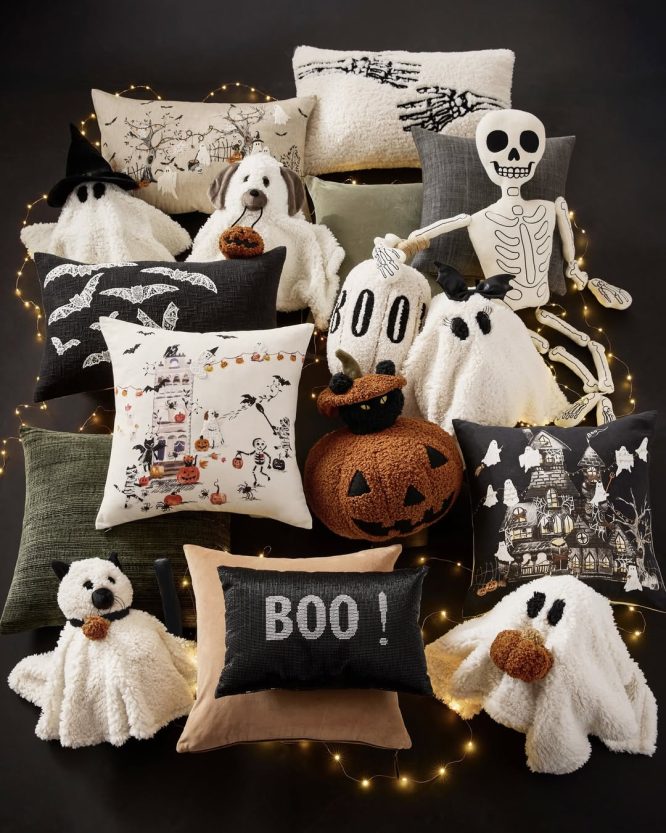 Black and White Halloween Pillow Display