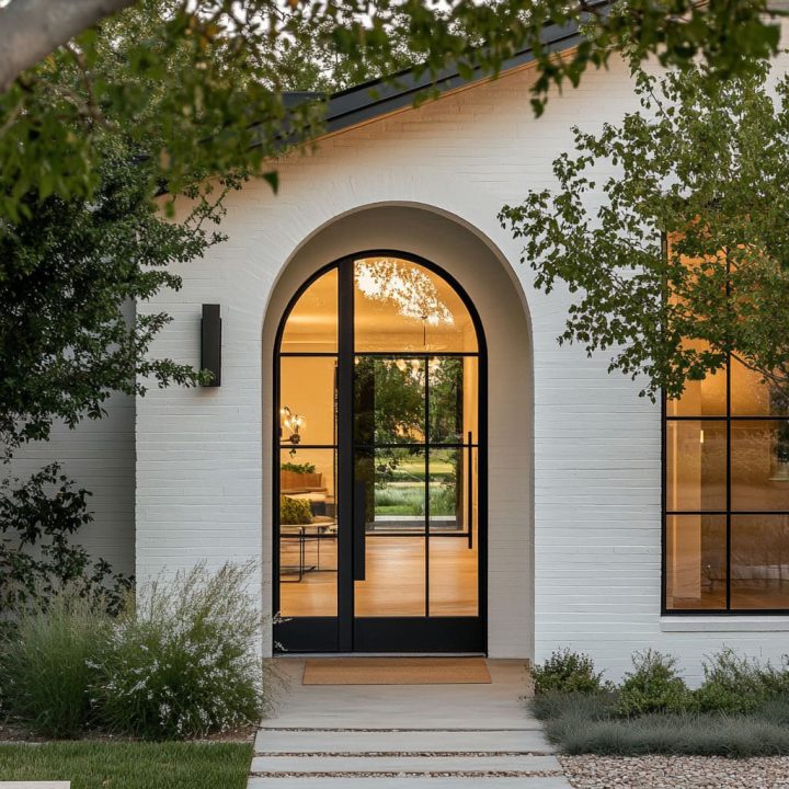 Black-Framed Arched Glass Front Door