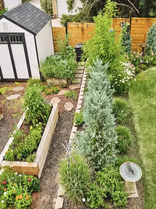 Brick Raised Bed Along a Gravel Path