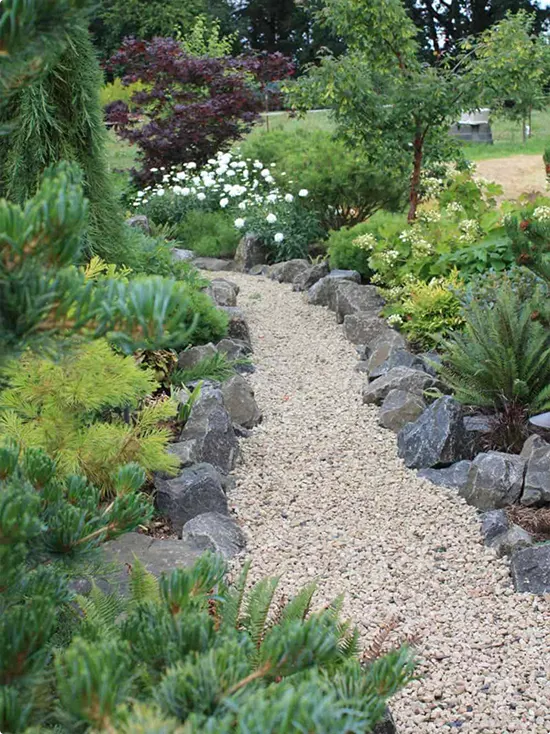 Garden Gravel Path With Boulder Edging