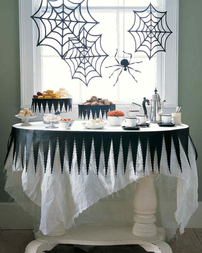 Hanging Webs and Lace Around the Dessert Table