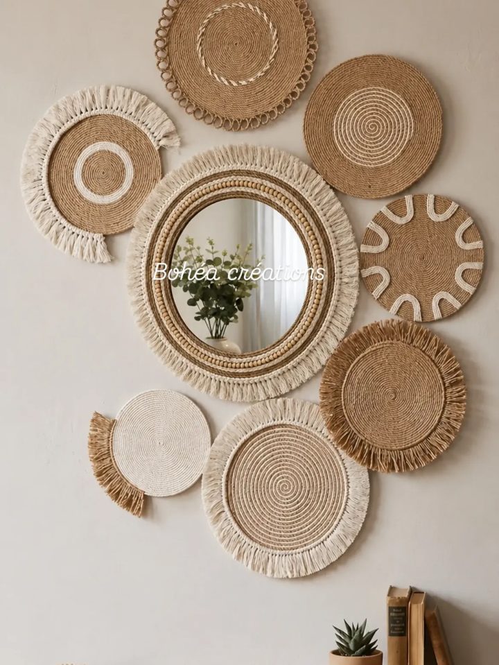 Jute Round Mirror Display