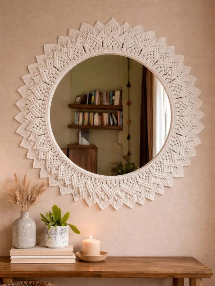 Large Soft Ivory Sunburst Mirror
