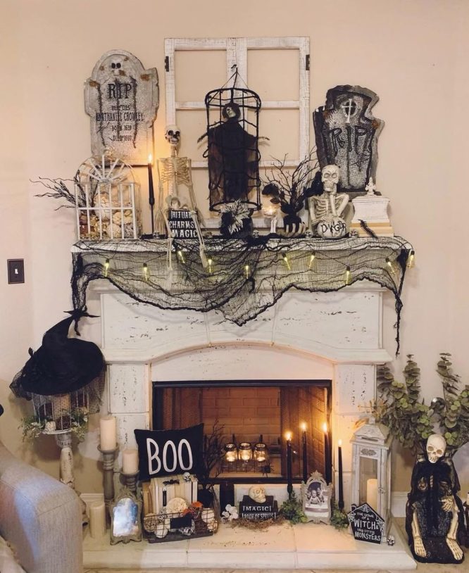 Mantel with Black Cheesecloth