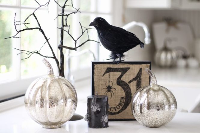 Mercury Glass Pumpkin with Black Crow