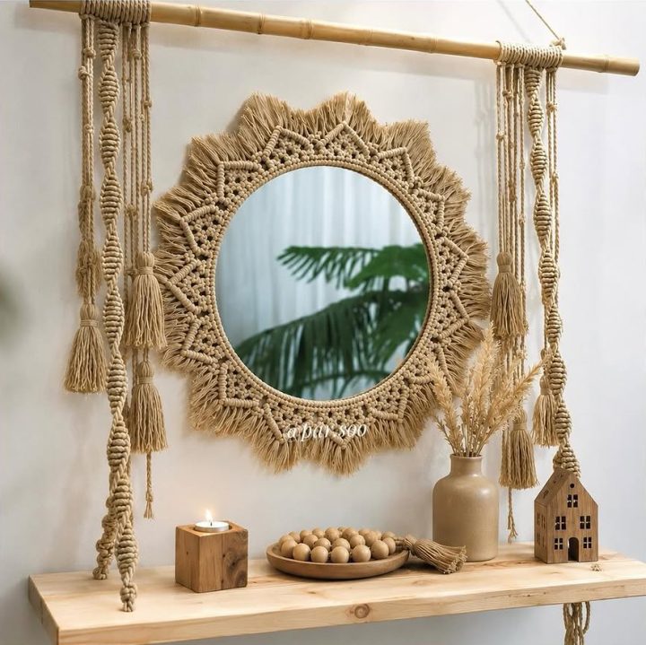 Natural Fiber Mirror Shelf for Hanging