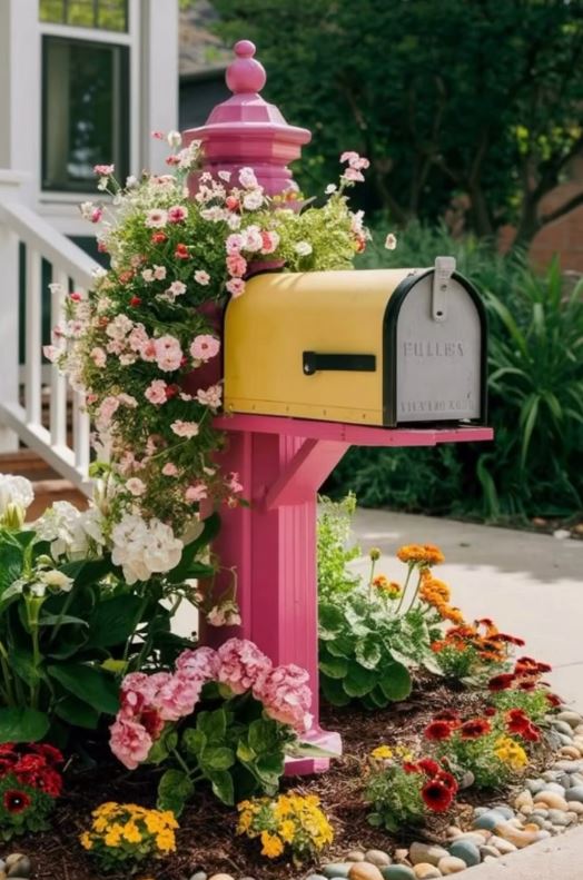 Pink Pedestal Mailbox Planting