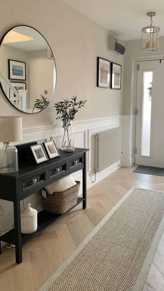 Round Mirror Over Three Drawers