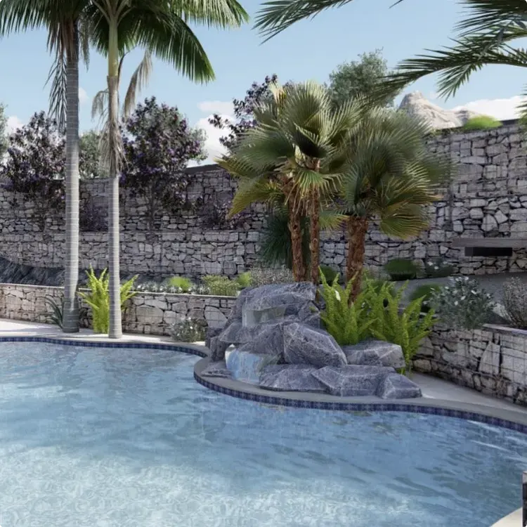 Stacked Stone Gabion Pool Wall