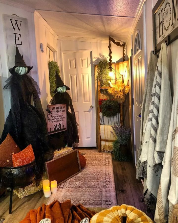 Warm Small Hallway Corner with Witch Decor