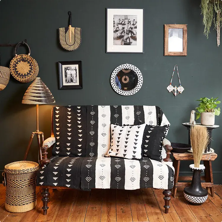 Black and White Mudcloth Sofa Throw