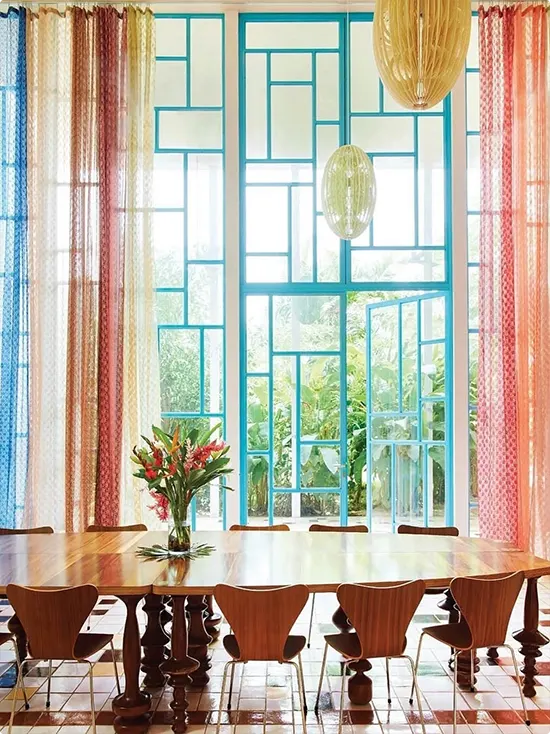 Colorful Sheer Dining Room Curtains