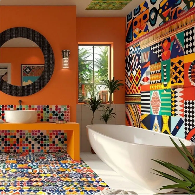 Freestanding Tub With African Pattern