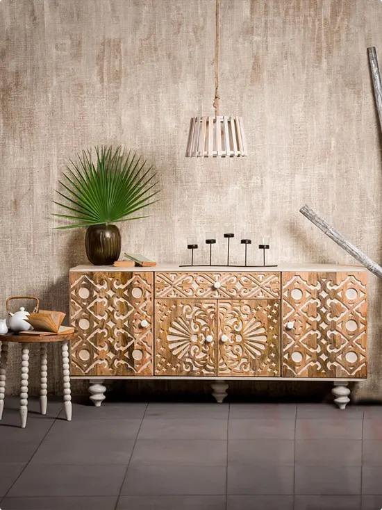 Hand Carved Wood Sideboard