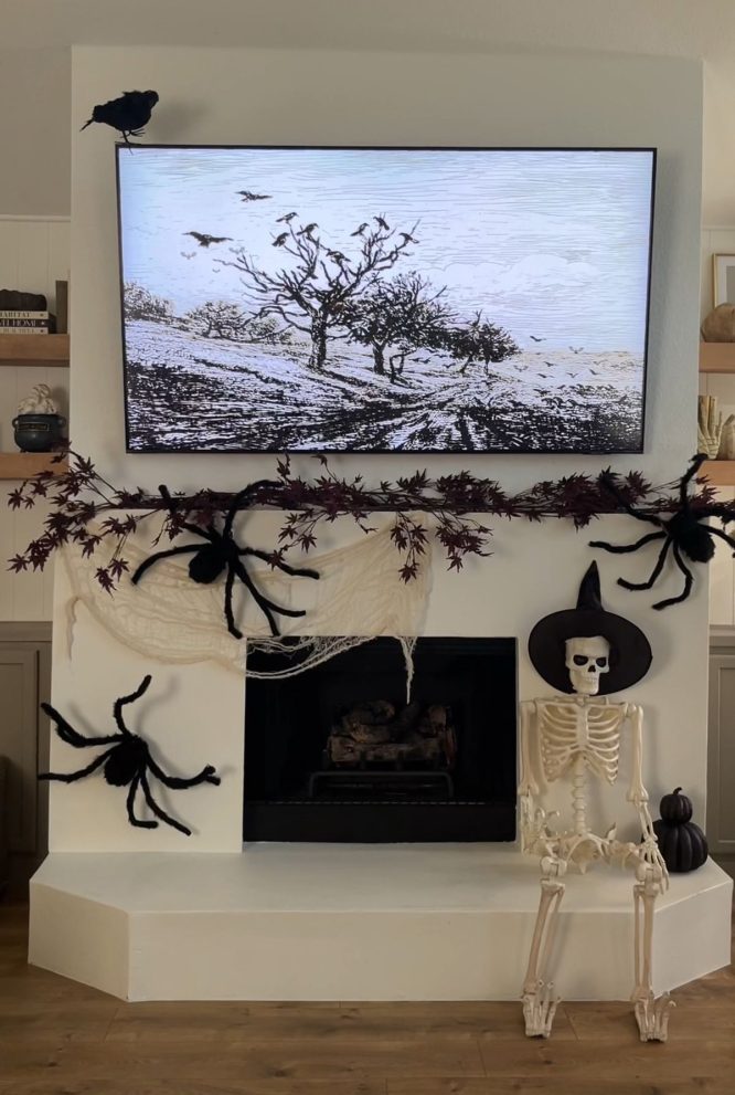 Sketchbook Skeleton Witch Fireplace Display