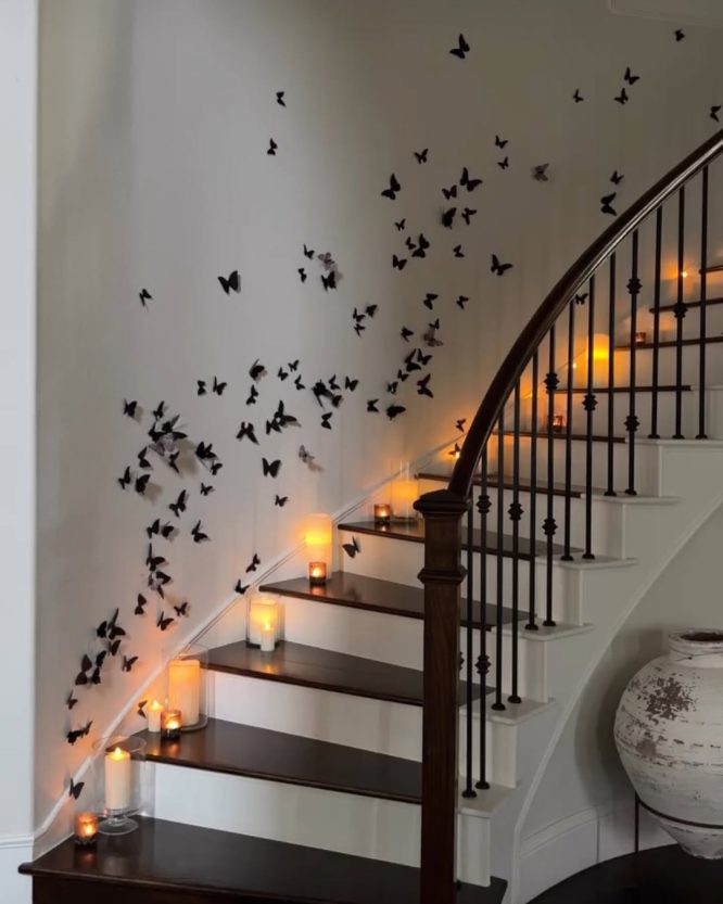 Black Butterfly Swarm on an Upstairs Path