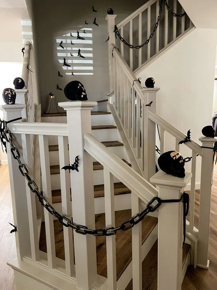 Black Skull and Chain Staircase Decor