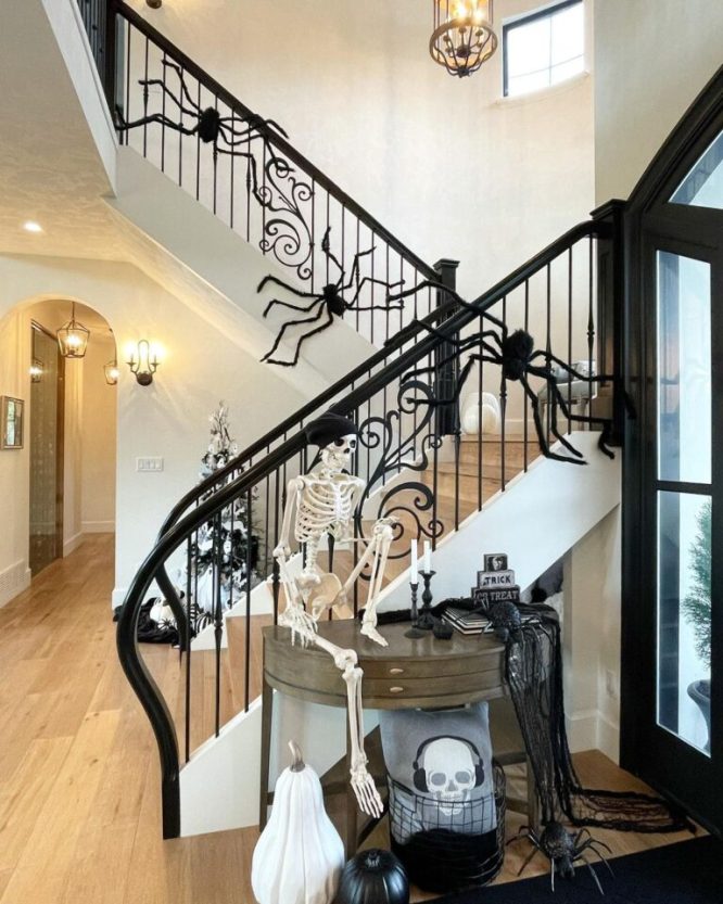 Spiders on a Curved Stair Rail
