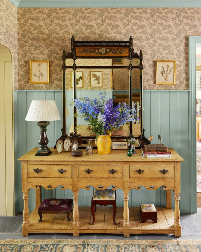 Antique Trifold Mirror and Green Paneling