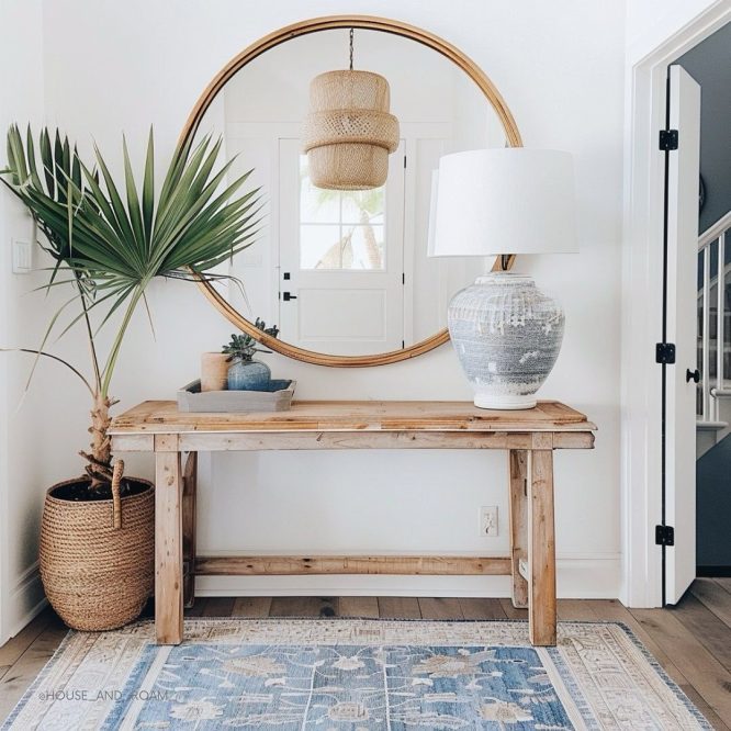 Oversized Natural Wood Mirror for a Coastal Farmhouse