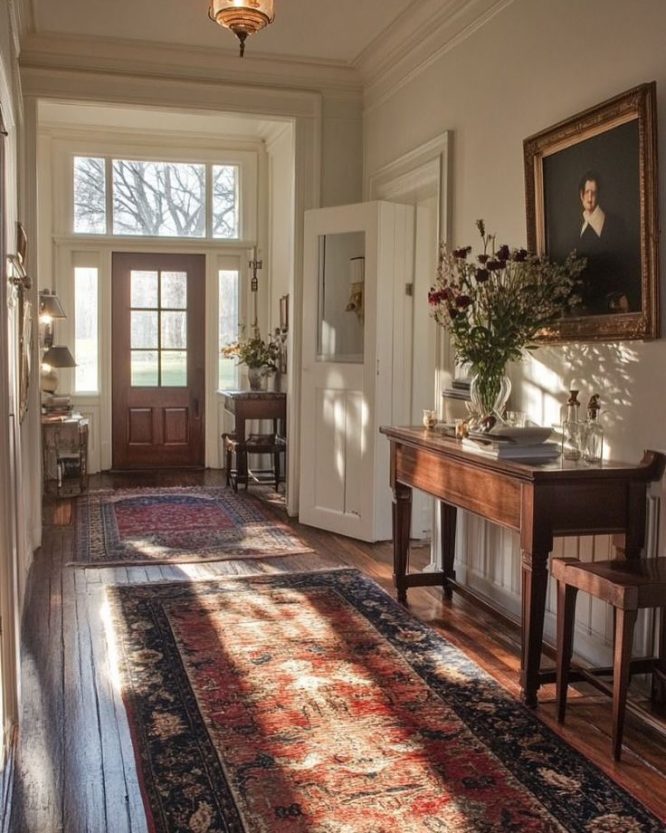 Vintage Rugs in a Sunlit Foyer