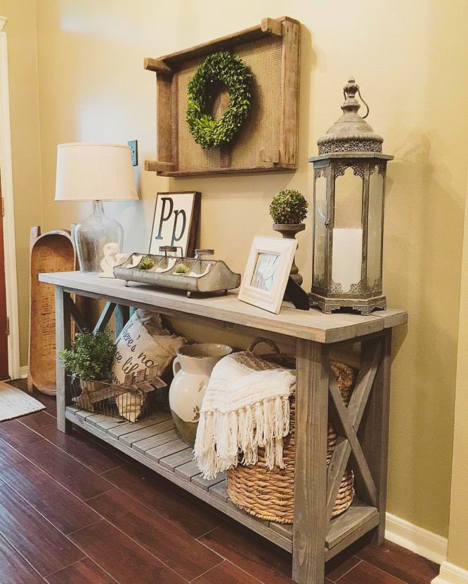 X-Frame Farmhouse Table with Wreath Overhead
