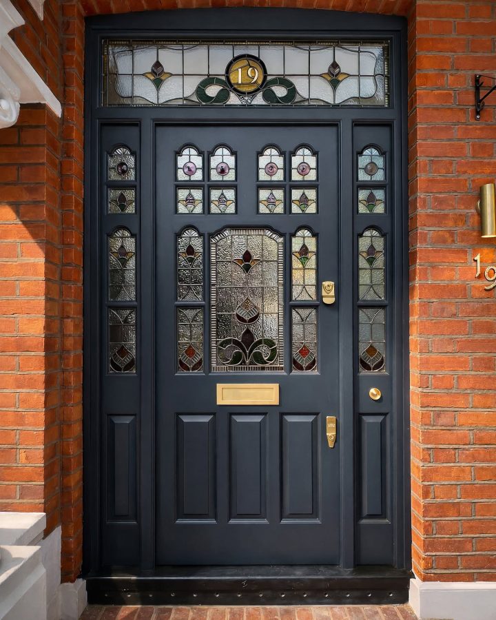 Black Door with Victorian Stained Glass Detailing