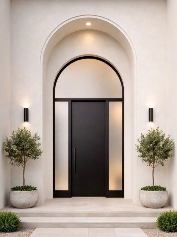 Black Front Door with Tall Frosted Sidelights