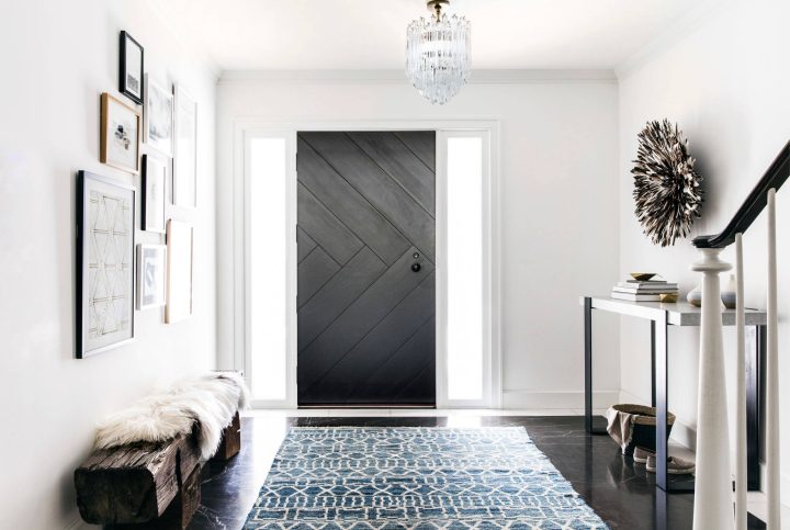 Black Herringbone Front Door with Bright Foyer