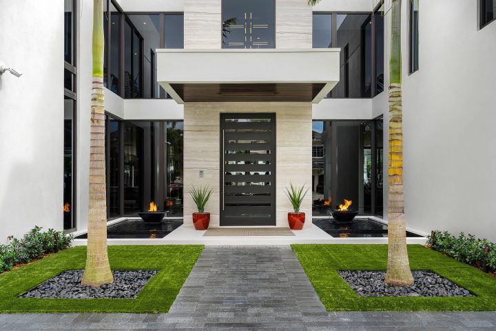 Modern Black Slat Door with Glass