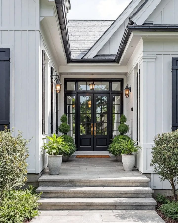 Two Black Modern Farmhouse Front Doors